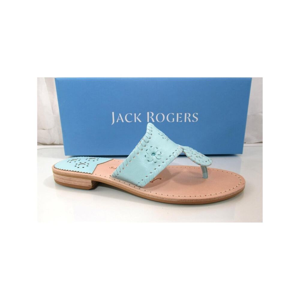 Jack Rogers Jacks Flat Thong Sandals Signature Leather Turquoise Size 7